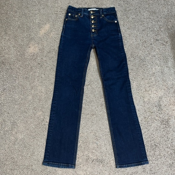 Tory Burch Button Fly High Waisted Ankle Jean Dark Wash Blue 24 - Picture 4 of 10